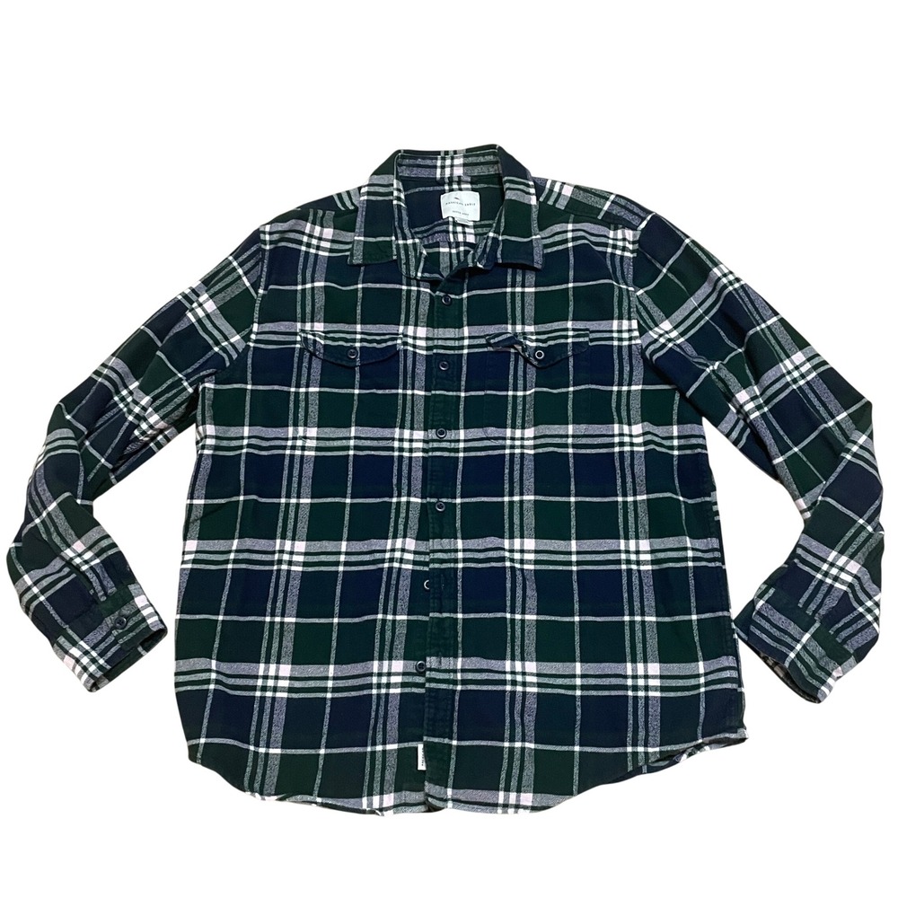 American Eagle Super Soft Flannel Shirt Men's XL Green Blue Plaid Button Down‎